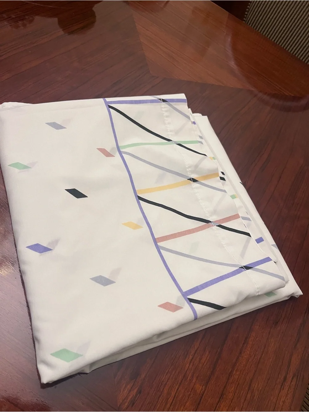 Vintage Canon Percale King size Flat sheet with Pastel Geometric Accents